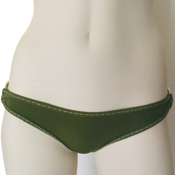 True RELIGION Bikini Bottom Super Ultra Low Rise Hipster Olive Green Metal Rings - Picture 3 of 11